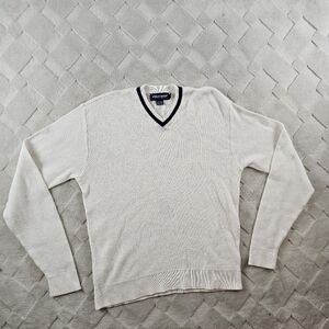 Vintage Polo Ralph Lauren Knit Tennis Sweater Mens Medium White Blue Preppy FLAW